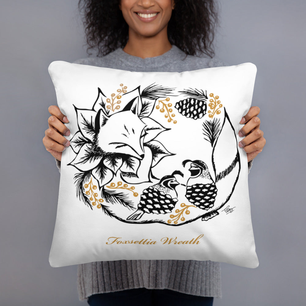 Foxsettia Wreath Cuddle Pillow (Two-Sided)