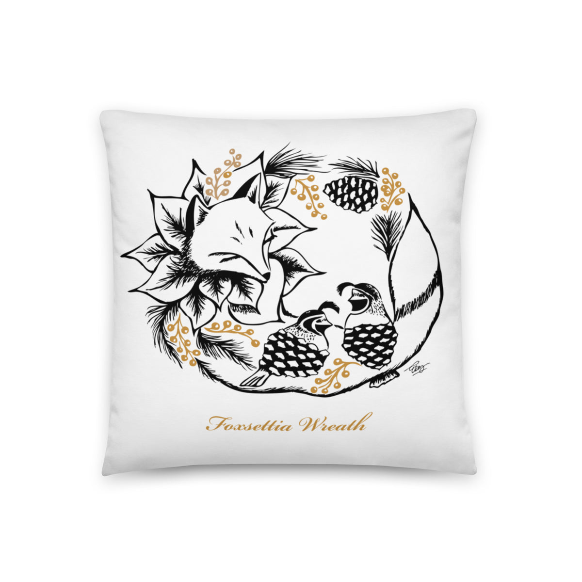 Foxsettia Wreath Cuddle Pillow (Two-Sided)